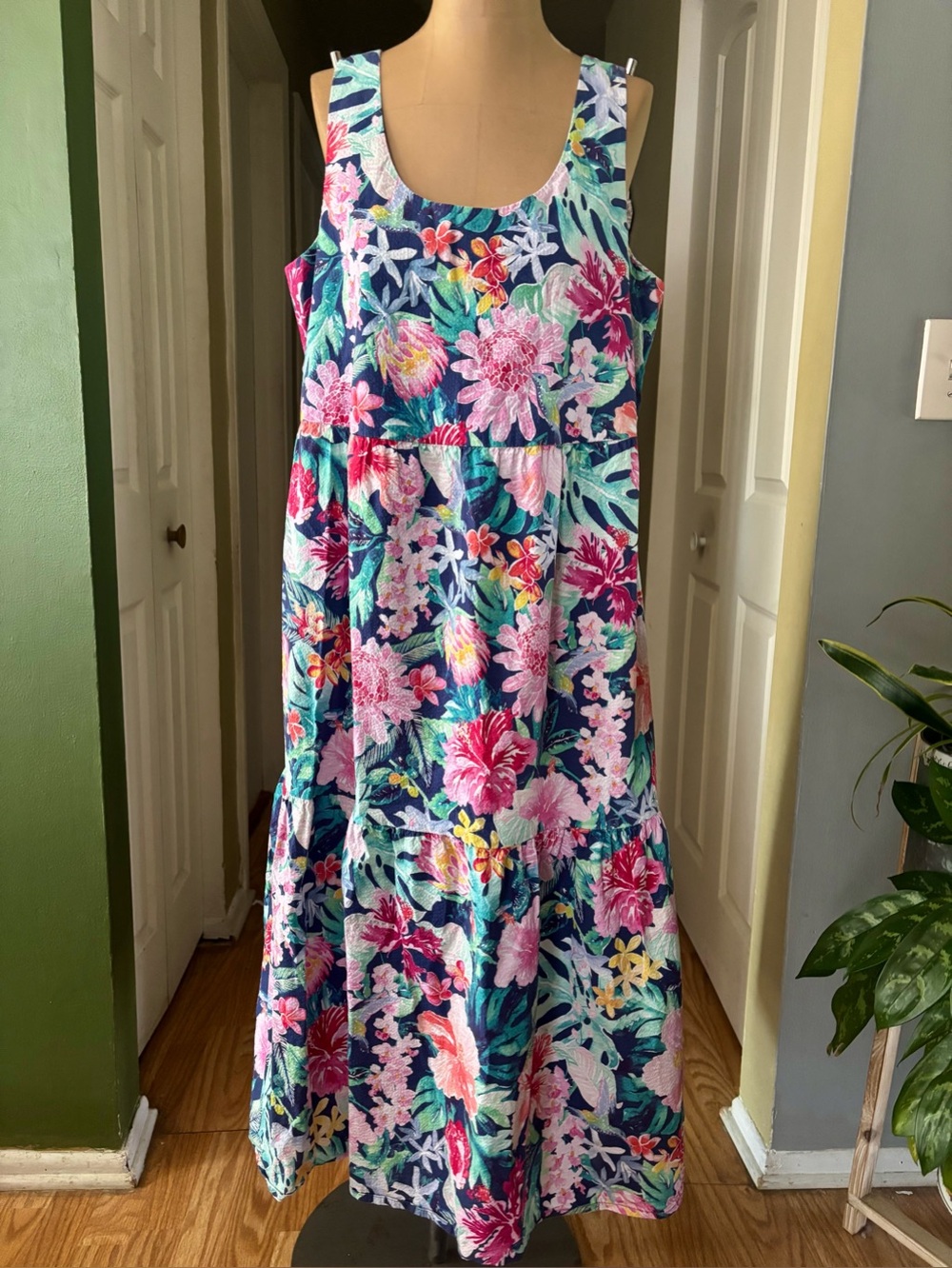 Tommy Bahama Perfectly Paradise Floral Stretch Cotton Midi Dress oversized M - Picture 3 of 12